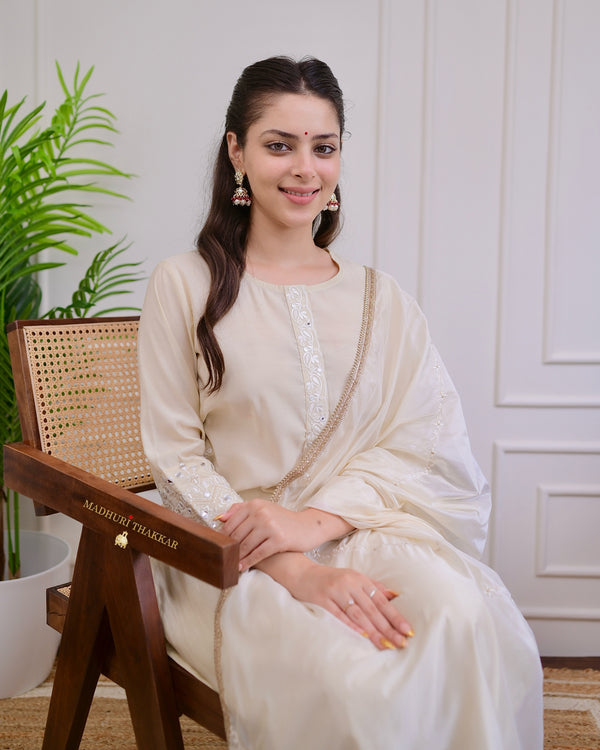 Ivory Festive Handwork Muslin Suit