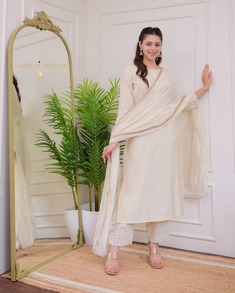 Ivory Festive Handwork Muslin Suit