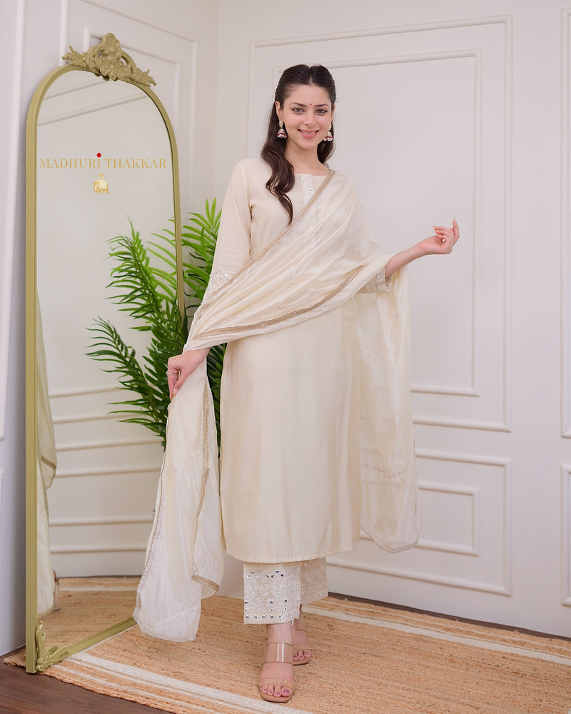 Ivory Festive Handwork Muslin Suit