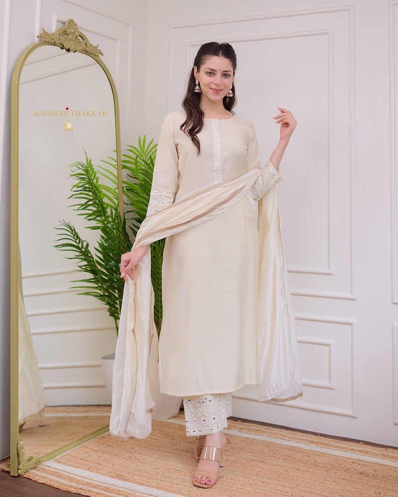 Ivory Festive Handwork Muslin Suit