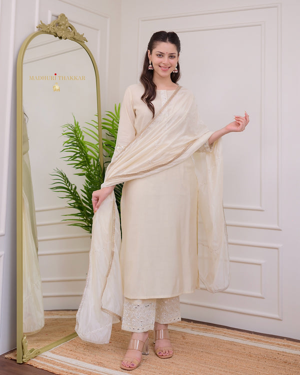 Ivory Festive Handwork Muslin Suit