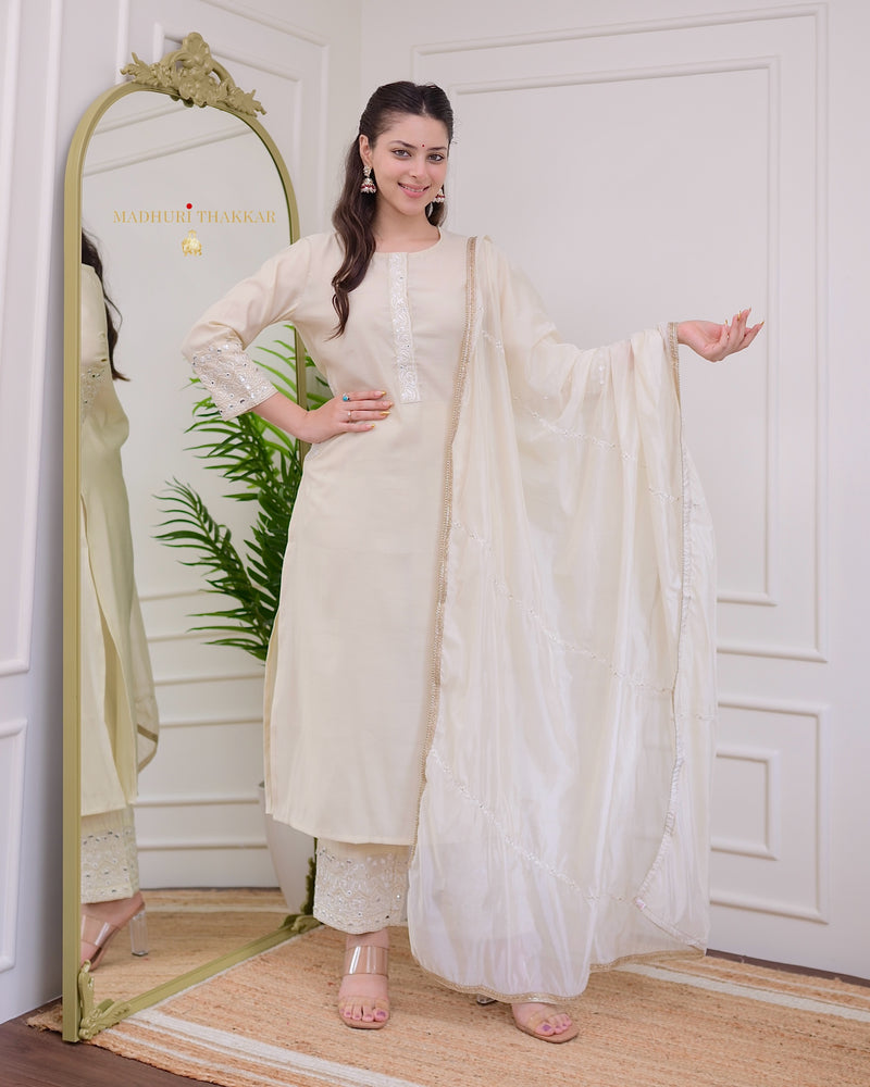 Ivory Festive Handwork Muslin Suit