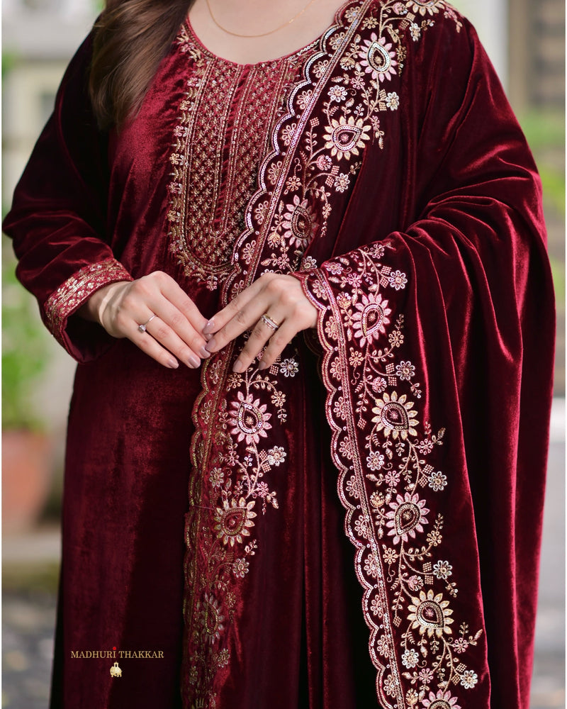 Persian Plum Handwork Premium Velvet Suit