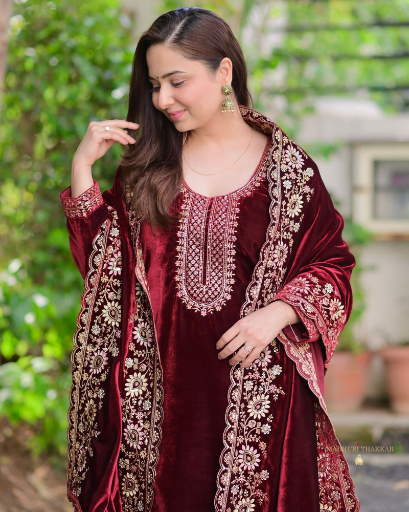 Persian Plum Handwork Premium Velvet Suit