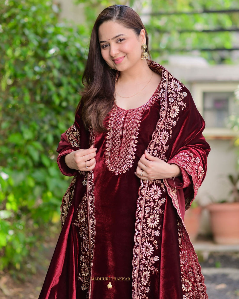 Persian Plum Handwork Premium Velvet Suit