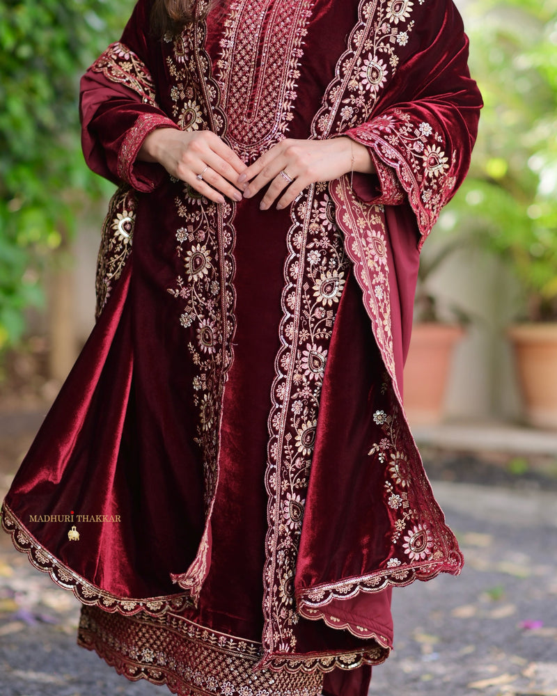 Persian Plum Handwork Premium Velvet Suit