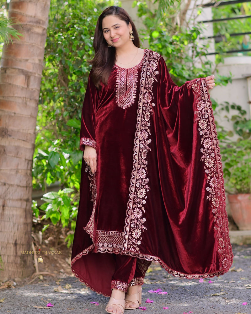 Persian Plum Handwork Premium Velvet Suit