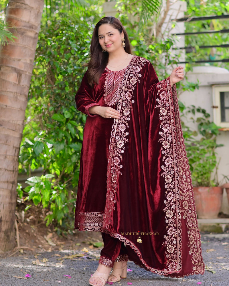 Persian Plum Handwork Premium Velvet Suit