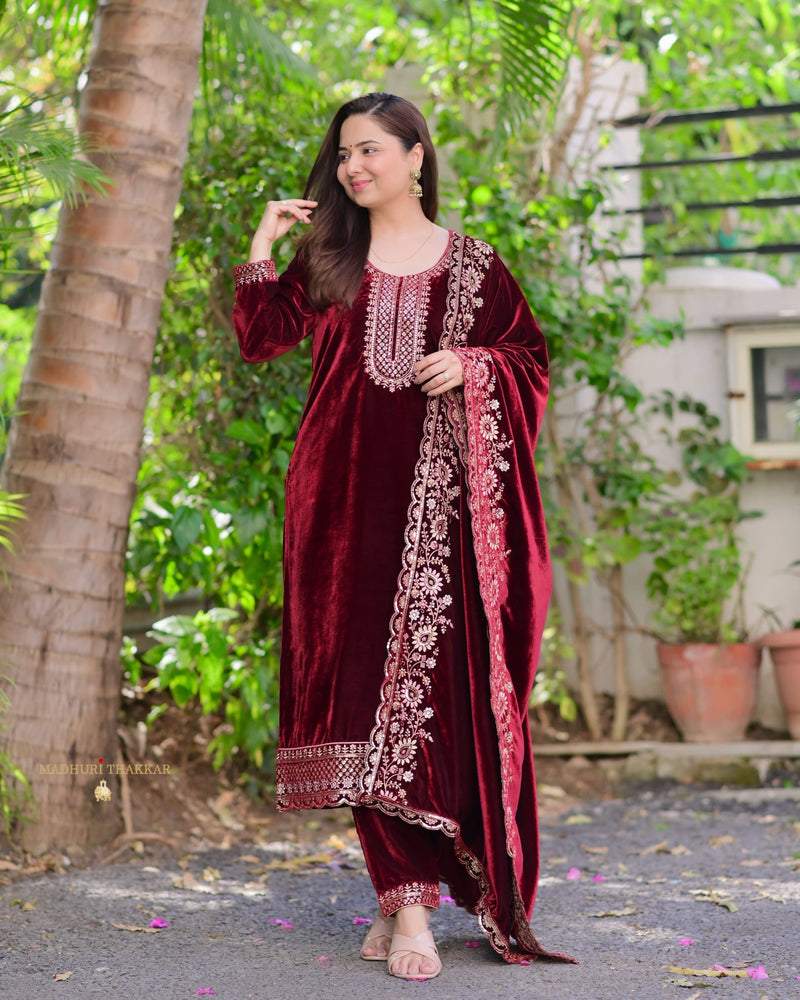 Persian Plum Handwork Premium Velvet Suit