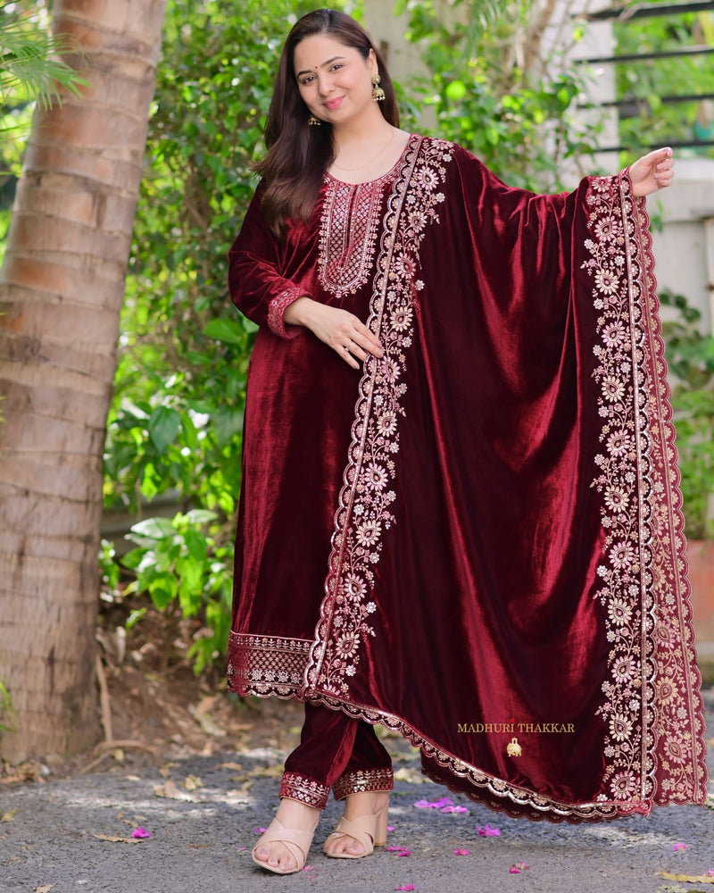 Persian Plum Handwork Premium Velvet Suit