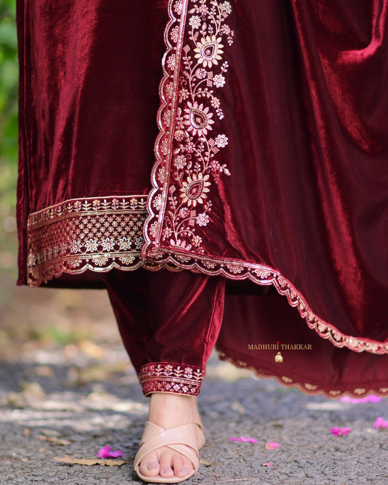 Persian Plum Handwork Premium Velvet Suit