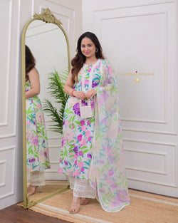 Ivory Lilac Floral Premium Cotton Suit