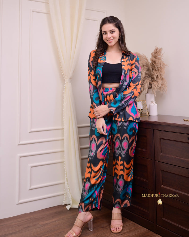 Black Multi Abstract Muslin Co-ord