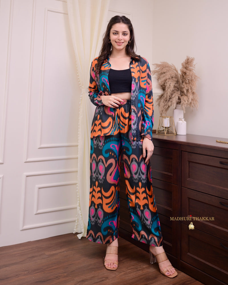 Black Multi Abstract Muslin Co-ord