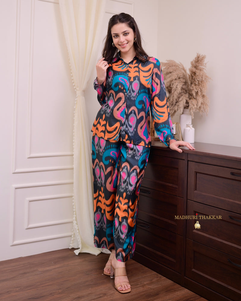 Black Multi Abstract Muslin Co-ord