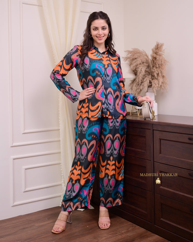 Black Multi Abstract Muslin Co-ord