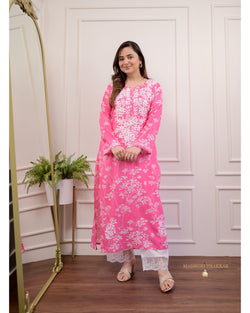 Pink Chikankari Mul Cotton Kurti