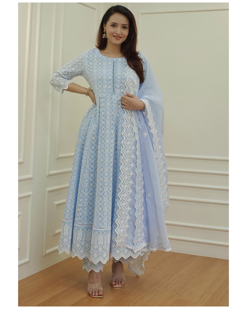 Blue Lucknowi Anarkali Suit