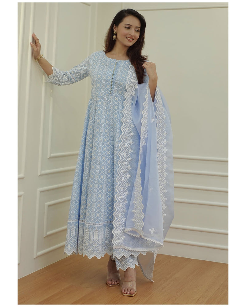 Blue Lucknowi Anarkali Suit