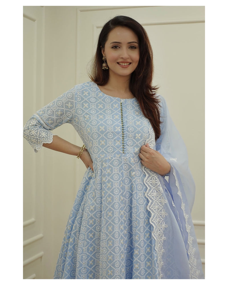 Blue Lucknowi Anarkali Suit