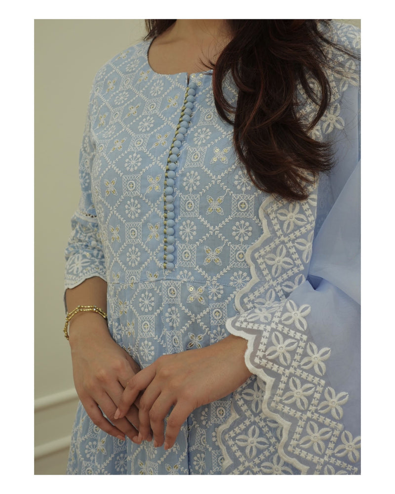 Blue Lucknowi Anarkali Suit