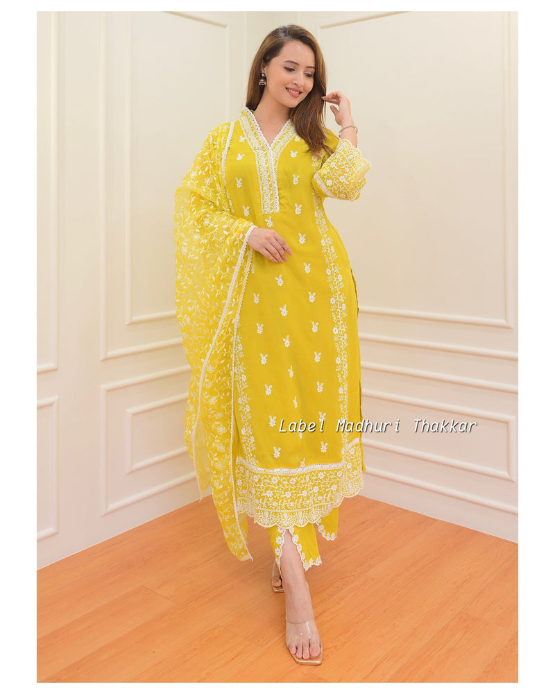 Yellow Schiffli Pakistani Suit