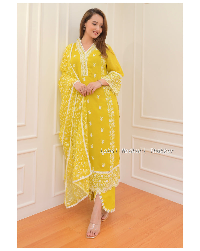 Yellow Schiffli Pakistani Suit