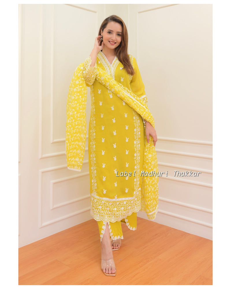 Yellow Schiffli Pakistani Suit