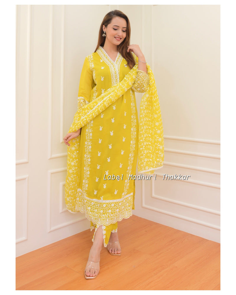 Yellow Schiffli Pakistani Suit