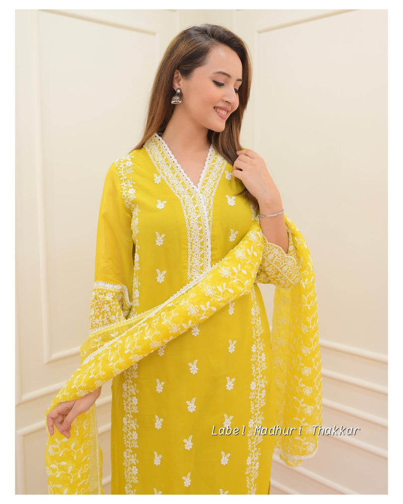 Yellow Schiffli Pakistani Suit