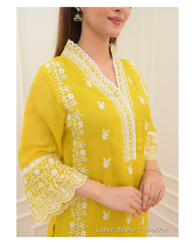 Yellow Schiffli Pakistani Suit