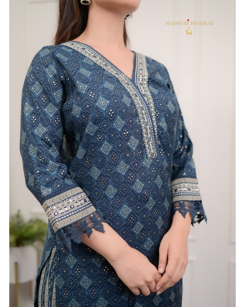 Blue Muslin Bandhani Print Afghani Suit