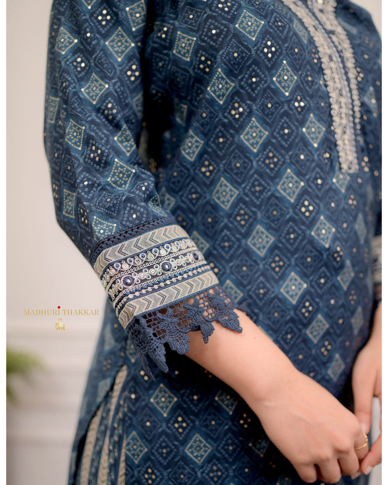 Blue Muslin Bandhani Print Afghani Suit