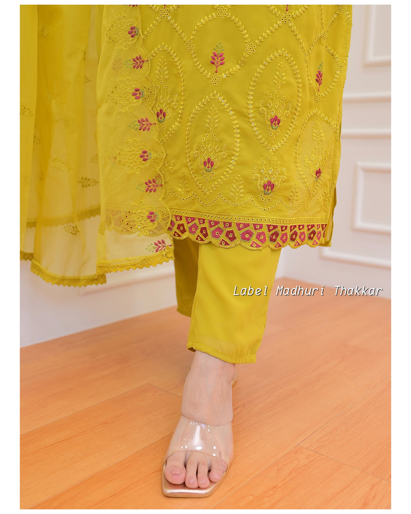 Mustard Georgette Schiffli Suit