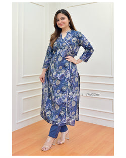 Navy Blue Floral Sequin Cotton Kurta Set