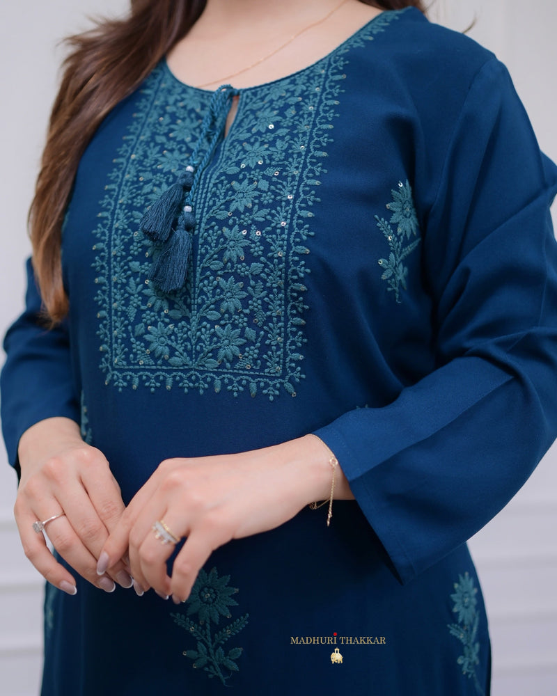 Rama Blue Chikankari Kurti