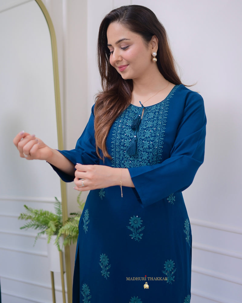 Rama Blue Chikankari Kurti