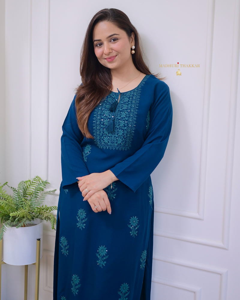 Rama Blue Chikankari Kurti