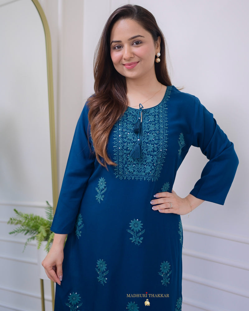 Rama Blue Chikankari Kurti