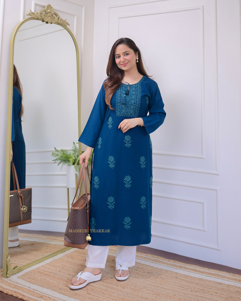 Rama Blue Chikankari Kurti