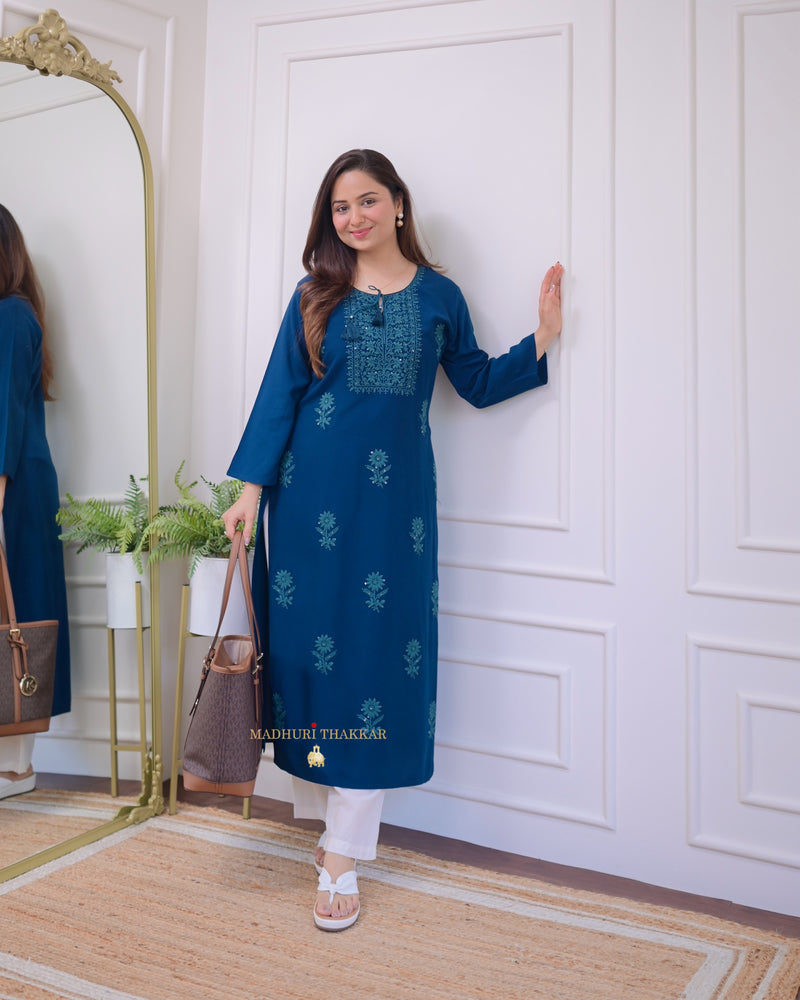 Rama Blue Chikankari Kurti