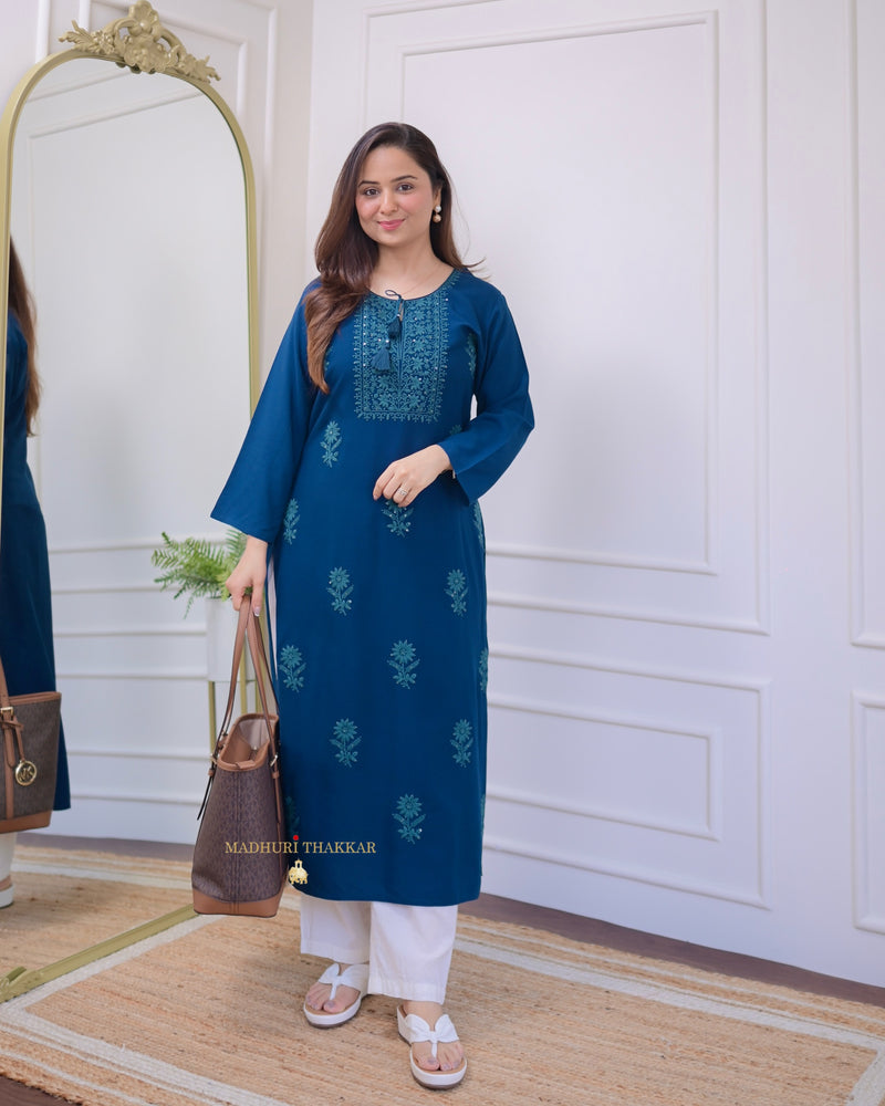 Rama Blue Chikankari Kurti