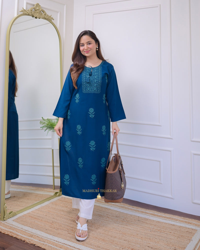 Rama Blue Chikankari Kurti