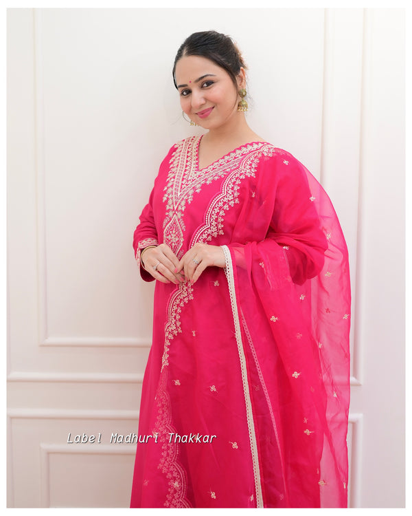 Pink Muslin Embroidered Suit