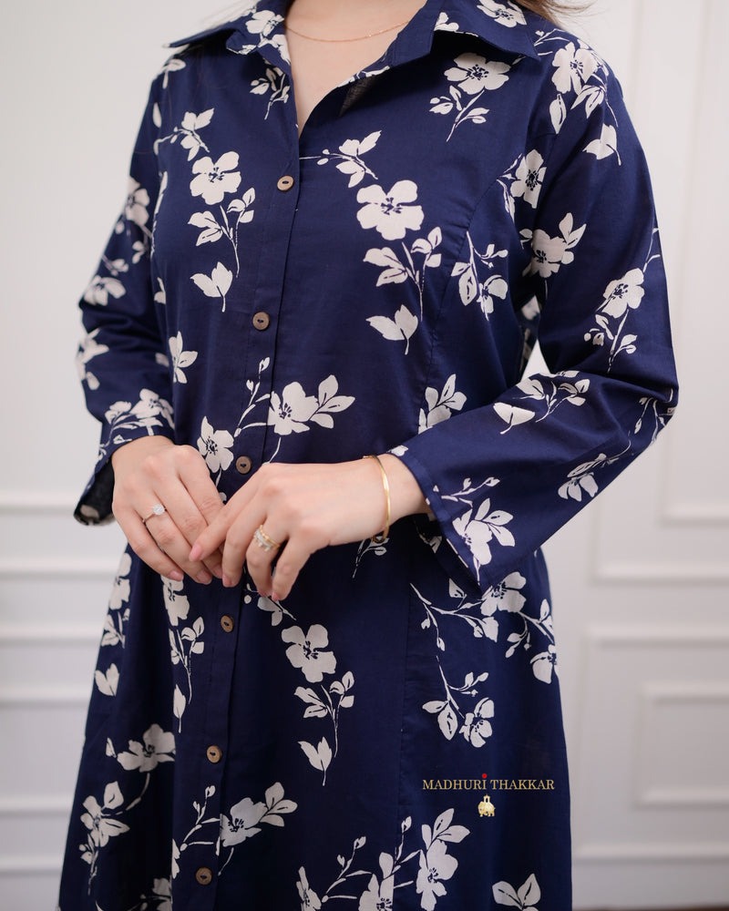 Navy Blue Floral Cotton Co-ord