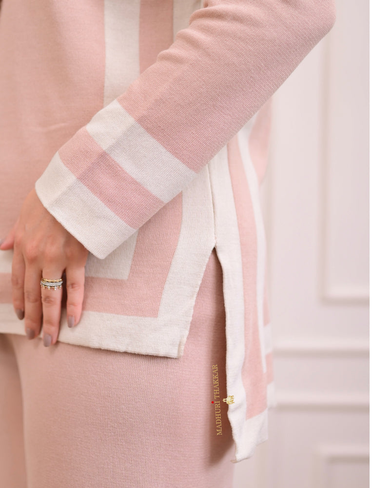 Peach Pink Knitted Double Panel Track Set