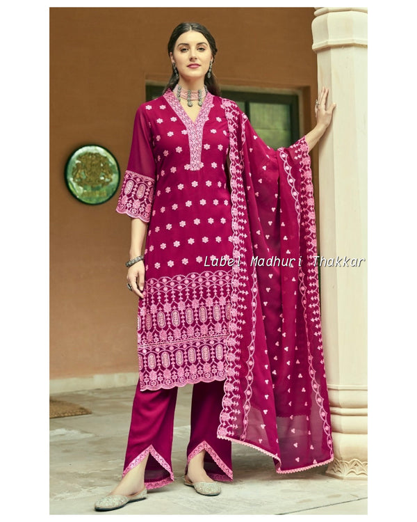 Maroon Rani Georgette Schiffli Suit