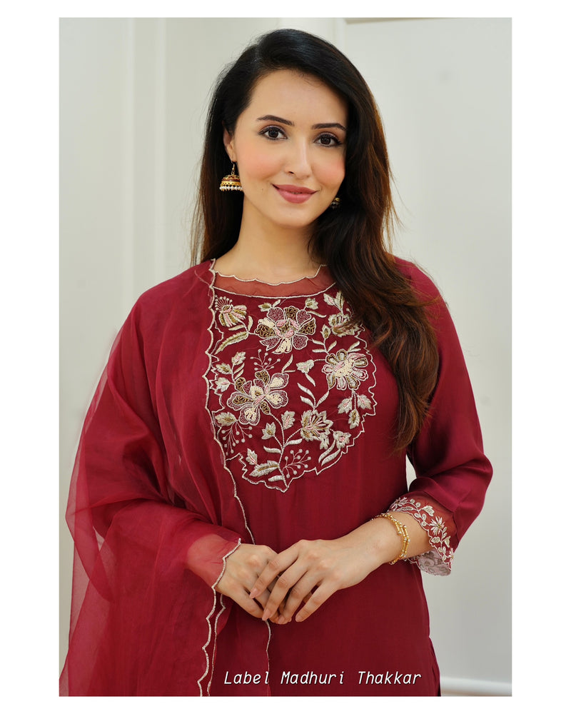 Maroon Handwork Silk Suit