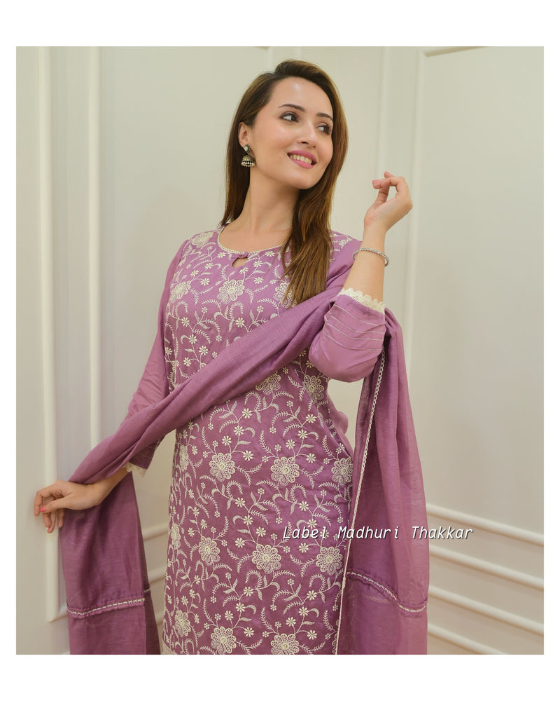 Lavender Lucknowi Chanderi Suit