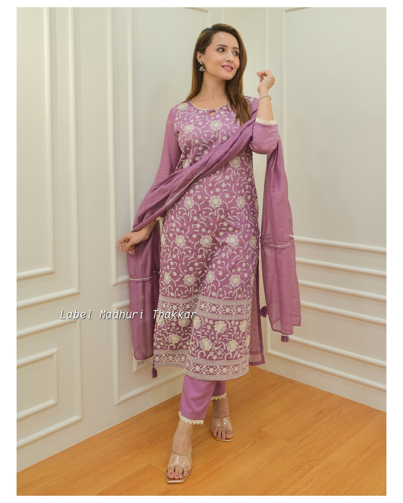 Lavender Lucknowi Chanderi Suit